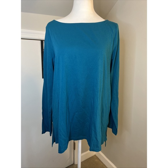 Eileen Fisher Tops - Eileen Fisher Women's Teal Blue Long Sleeve Cotton Top Medium